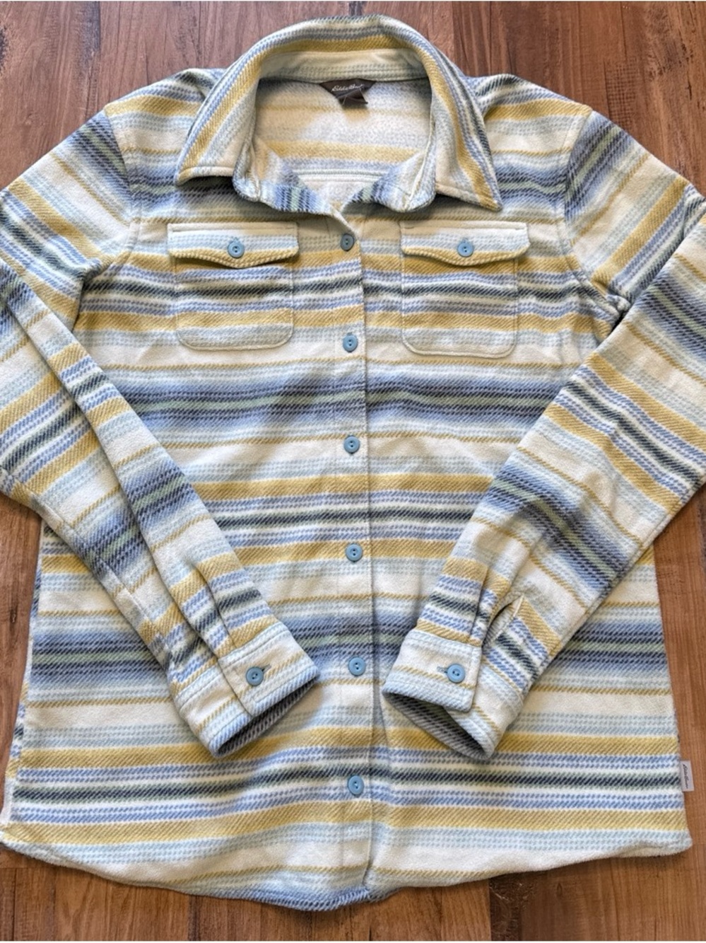 Striped Button-Up Flannel Shirt in Yellow & Blue